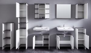 Kúpeľňová vysoká skrinka California, biela/šedý dub