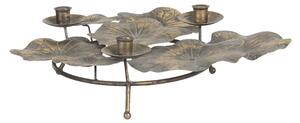 Zlatý antik svícen s leknínovými květy - 46 * 37 * 11 cm - Clayre & Eef