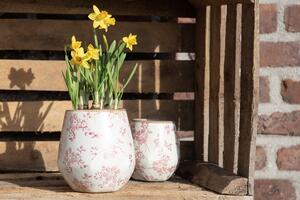 Retro obal na kvetináč s ružovými kvetmi Mali - Ø 11 * 11 cm - Clayre & Eef