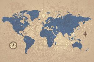 Tapeta mapa sveta s kompasom v retro štýle