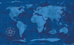 Tapeta rustikálna mapa sveta v modrej farbe