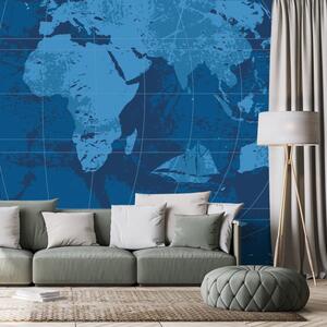 Tapeta rustikálna mapa sveta v modrej farbe - 150x100
