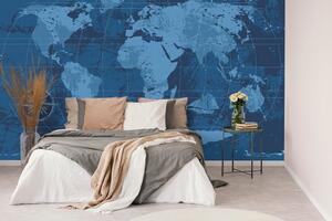 Tapeta rustikálna mapa sveta v modrej farbe - 150x100