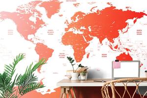 Samolepiaca tapeta mapa sveta s jednotlivými štátmi v červenej farbe