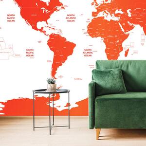 Samolepiaca tapeta mapa sveta s jednotlivými štátmi v červenej farbe