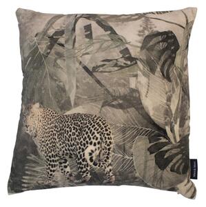 Zamatový hnedý vankúš s leopardom v džungli - 45 * 45 * 15cm - Mars & More