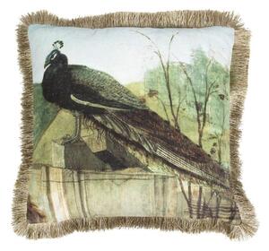 Zamatový vankúš s pávom a zlatými strapcami - 45 * 45 * 10cm - Mars & More
