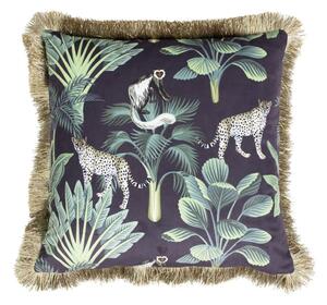 Čierny zamatový vankúš s strapcami Jungle - 45 * 45 * 10cmcm - Mars & More
