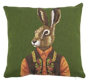 Zelený gobelínový vankúš sa zajacom vo veste - 45 * 15 * 45cm - Mars & More