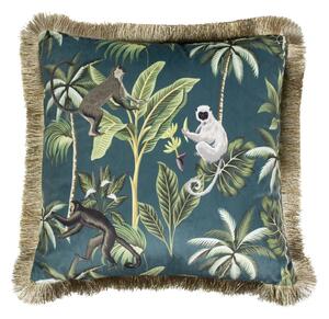 Petrolejový zamatový vankúš s strapcami Jungle - 45 * 45 * 10cm - Mars & More