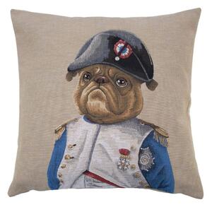 Béžový gobelínový vankúš s motívom buldočka v napoleonskej uniforme - 45 * 15 * 45cm - Mars & More