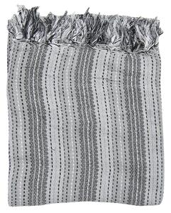 Šedý pruhovaný pléd z bavlny s strapcami Verifié - 125 * 150 cm - Clayre & Eef