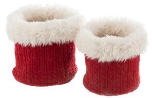 Sada 2 bielo-červených chlpatých obalov na kvetináče Plush pots - Ø 27 * 25 cm - J-Line by Jolipa
