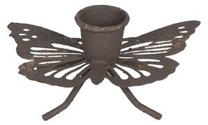 Hnedý hrdzavý retro svietnik v tvare motýľa - 9 * 6 * 4 cm - Clayre & Eef