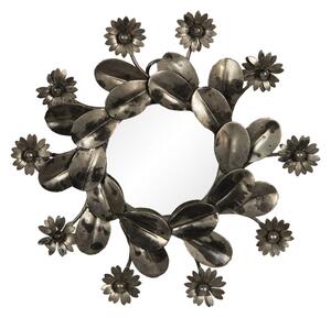 Zrkadlo s kovovým rámom s kvetinami - Ø 15 * 2 cm - Clayre & Eef