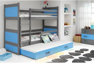 Detská poschodová posteľ s výsuvnou posteľou RICO 160x80 cm Modrá Sivá