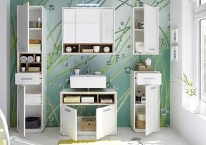 Kúpeľňová vysoká skrinka Milano, biela/dub wotan