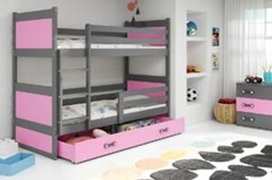 Detská poschodová posteľ s výsuvnou posteľou RICO 160x80 cm Ružová Sivá