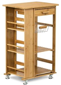 Bambusový servírovací stolík/policový regál na kolieskach, 50 x 37 x 83 cm