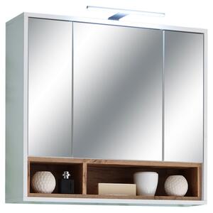 Kúpeľňová skrinka so zrkadlom Milano, s osvetlením, biela/dub wotan