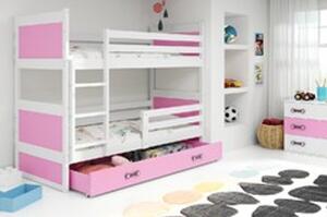 Detská poschodová posteľ s výsuvnou posteľou RICO 160x80 cm Ružová Biela