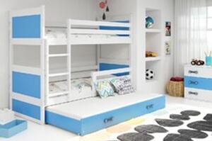 Detská poschodová posteľ s výsuvnou posteľou RICO 200x90 cm Modrá Biela