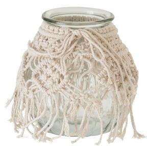 Veľký sklenený svietnik s povrázkami Macrame - Ø 18*21cm - J-Line by Jolipa