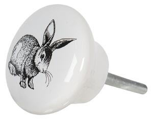 Biela keramická úchytka na nábytok s motívom králika - Ø 4 * 2 cm - Clayre & Eef