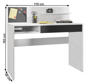 KONDELA PC stôl s magnetickou tabuľou, biela/čierna, IMAN