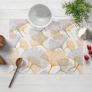 Biante Bavlnené prestieranie na stôl Sandra SA-745 Sivo-horčicové ginkgo listy na bielom 30x40 cm