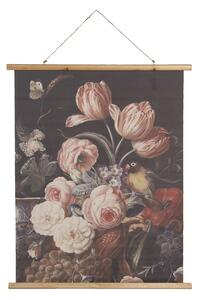 Závesný textilný obraz kvetinové zátišie s vtáčikom v retro štýle - 80*2*100 cm - Clayre & Eef