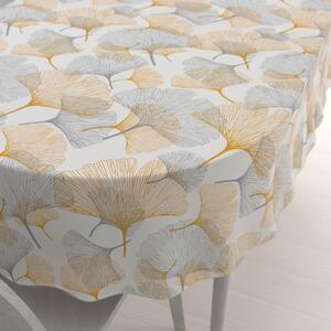 Biante Bavlnený oválny obrus Sandra SA-745 Sivo-horčicové ginkgo listy na bielom 50x100 cm