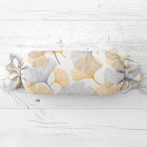 Biante Vankúš valec bonbon Sandra SA-745 Sivo-horčicové ginkgo listy na bielom 15x40 cm