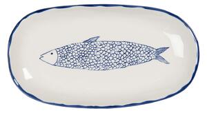 Keramický servírovací tanier s modrým dekorom ryby Atalante - 30 * 16 * 3 cm - Clayre & Eef