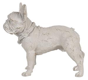 Biela soška buldočka s odreninami - 14 * 6 * 12 cm - Clayre & Eef