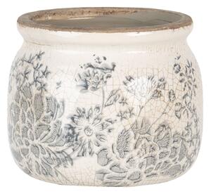 Keramický kvetináč se šedými kvety Valeria S - Ø 12*9 cm - Clayre & Eef