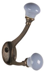 Nástenný kovový háčik s modrou knopka - 5 * 3 * 9 cm - Clayre & Eef