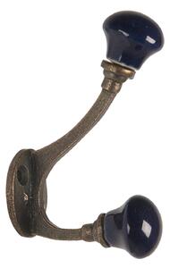 Nástenný kovový háčik s tmavo modrou knopka - 5 * 3 * 9 cm - Clayre & Eef