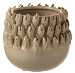 Béžovo-šedý keramický obal na kvetináč Ibiza - Ø 15 * 14cm - J-Line by Jolipa