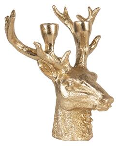 Zlatý svietnik hlava jeleňa s patinou - 22 * ​​21 * 24 cm - Clayre & Eef