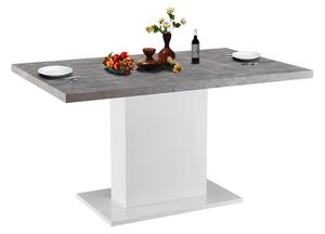 KONDELA Jedálenský stôl, betón/biela extra vysoký lesk, 138x90 cm, KAZMA