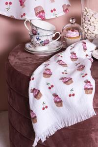 Biely kuchynský froté uterák s tortičkami Cherry Cupcake - 40*66 cm - Clayre & Eef