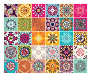 Sada 30 nástenných samolepiek Ambiance Wall Stickers Tiles Azulejos Mariska, 10 × 10 cm