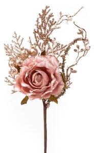 Vetvička MagicHome Vianoce, s ružou, ružovo - zlatá, 26cm, bal. 6 ks