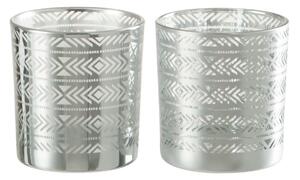 2ks Strieborné sklenené svietniky na čajovú sviečku s etnickým vzorom - 7,3 * 7,3 * 8 cm - J-Line by Jolipa