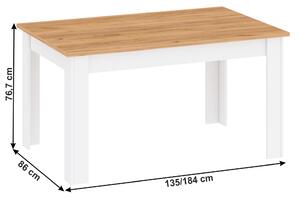KONDELA Jedálenský stôl, biela alba/dub craft zlatý, 135-184x86 cm, LANZETTE S