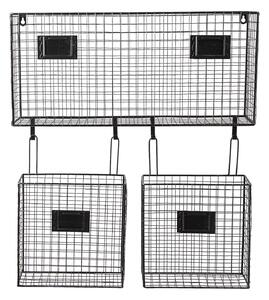 Čierny kovový nástenný stojan Set s košíkmi - 56 * 12 * 65 cm - Clayre & Eef