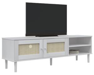 TV skrinka SENJA ratanový vzhľad biela 158x40x49 cm borovica