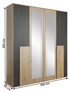 KONDELA Spálňová zostava (posteľ+2x nočný stolík+skriňa), dub artisan/čierna borovica nórska, BAFRA