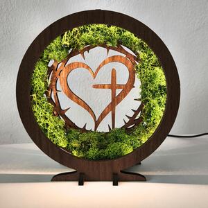 Drevená LED lampa s machom – Srdce a Kríž I SENTOP LED0582-ORECH-WENGE